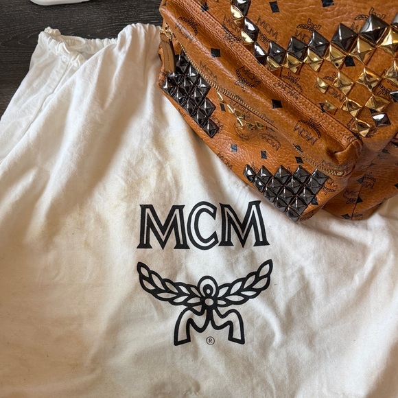 MCM Cognac Backpack with Gold and Black Studs - Picture 10 of 10